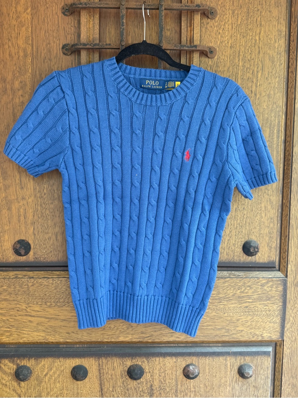 Ralph Lauren Women’s Short-Sleeve Cable-Knit Sweater in Royal Blue Size S